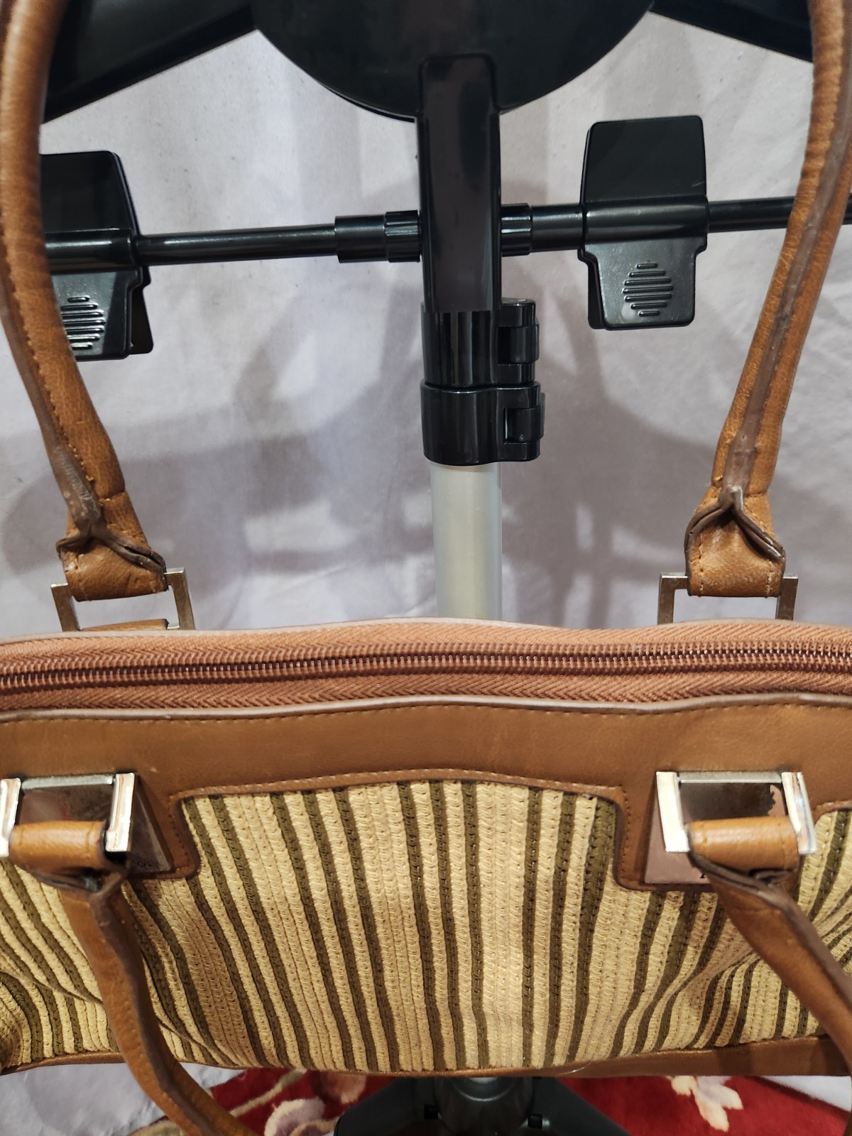Liz & Co., Brown-Beige Stripe Top Handles Handbag 15in x 8.5in x 3in