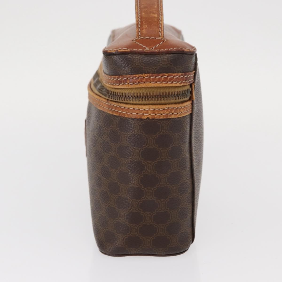 CELINE Macadam Canvas Vanity Pouch PVC Leather Brown Gold Auth ep12322