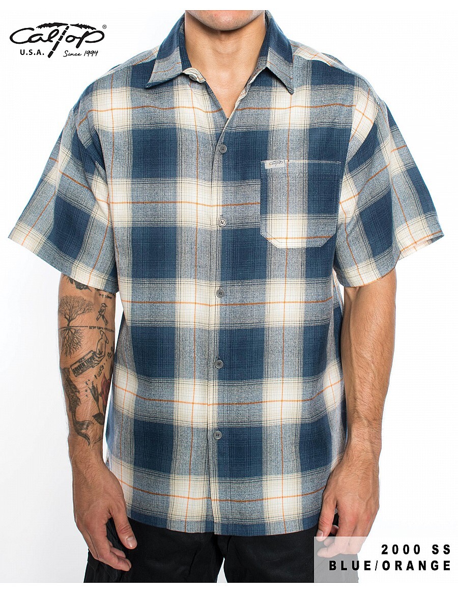 CALTOP OLD SCHOOL FLANNEL VETERANO SHORTSLEEVE SHIRT PLAID SM-5X GANGSTER
