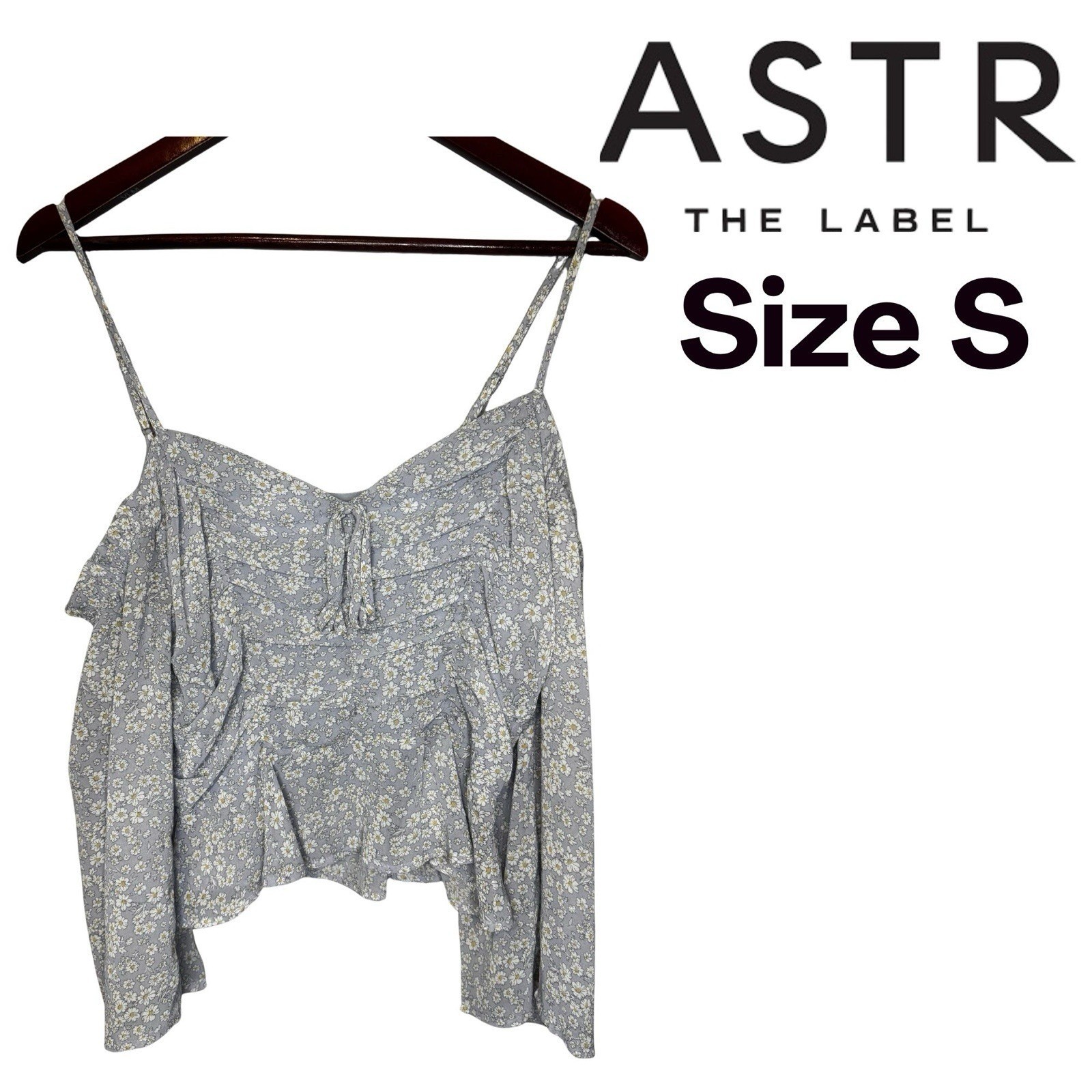 ASTR the Label Grey Floral Ruched Peplum Top Size S Puff Sleeve Cottagecore