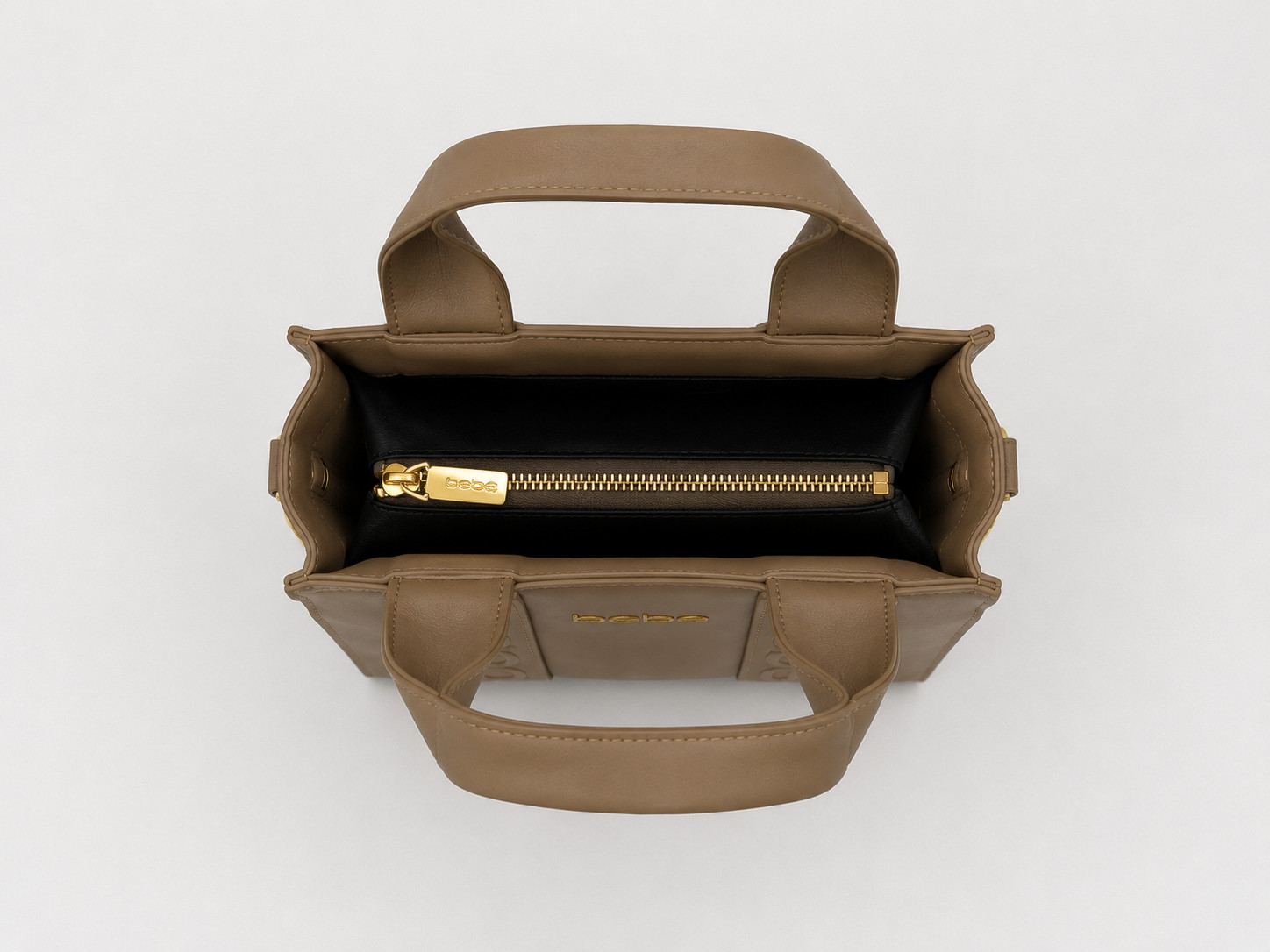 Elevate your style with this structured top-handle bag featuring sparkling logo