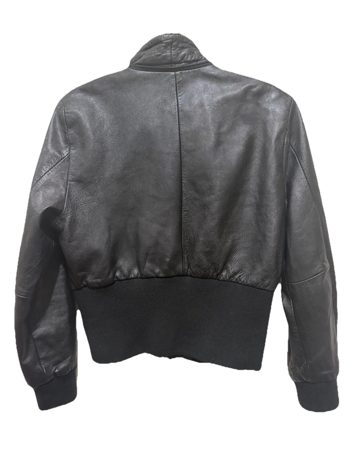 Women’s Vintage Grispiel Genuine Lambskin Leather Bomber Jacket Black Size L.