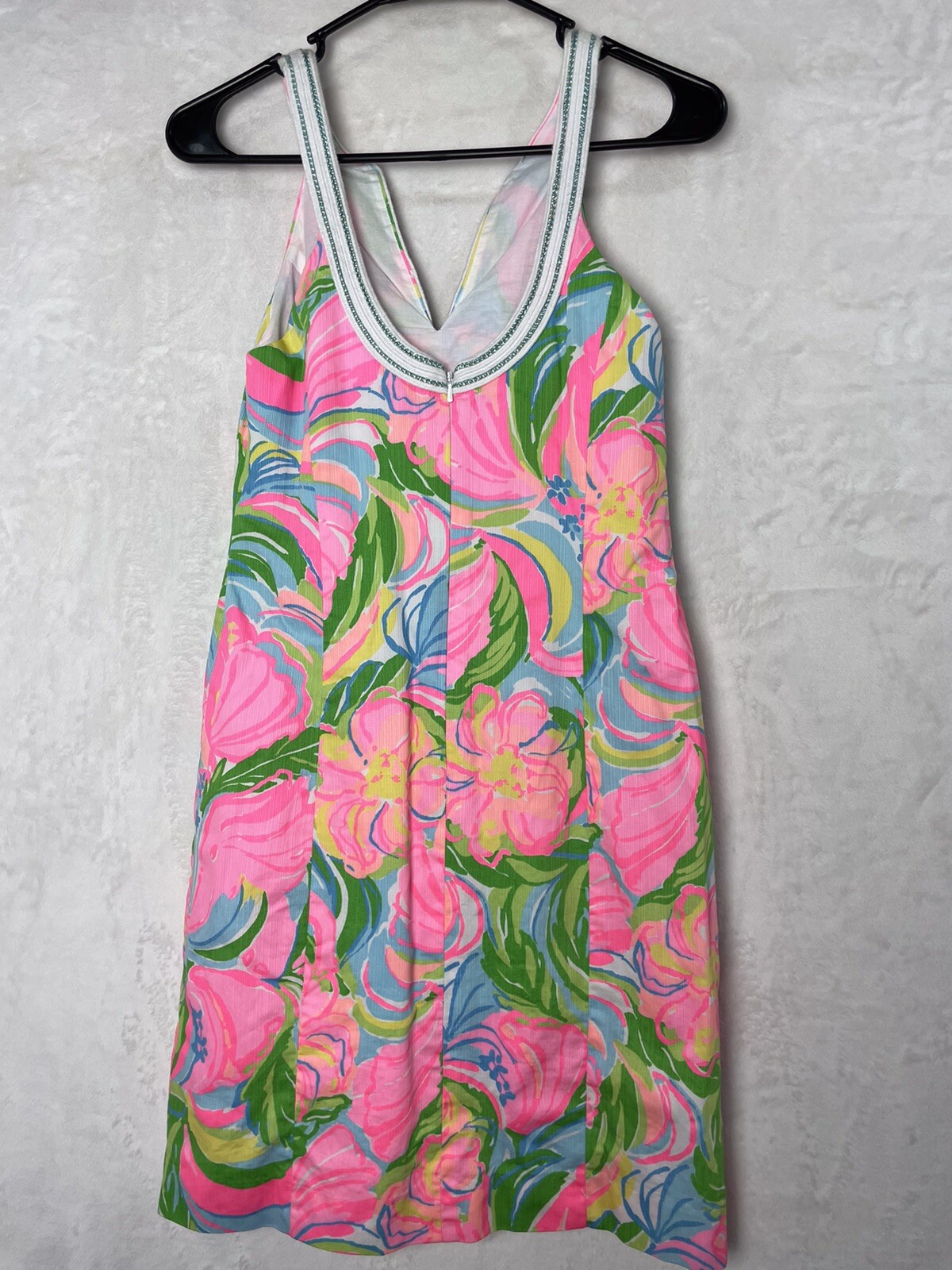 Lilly Pulitzer Tessa Shift Dress 2 Floral Tropical Print Embroidered Pink Green