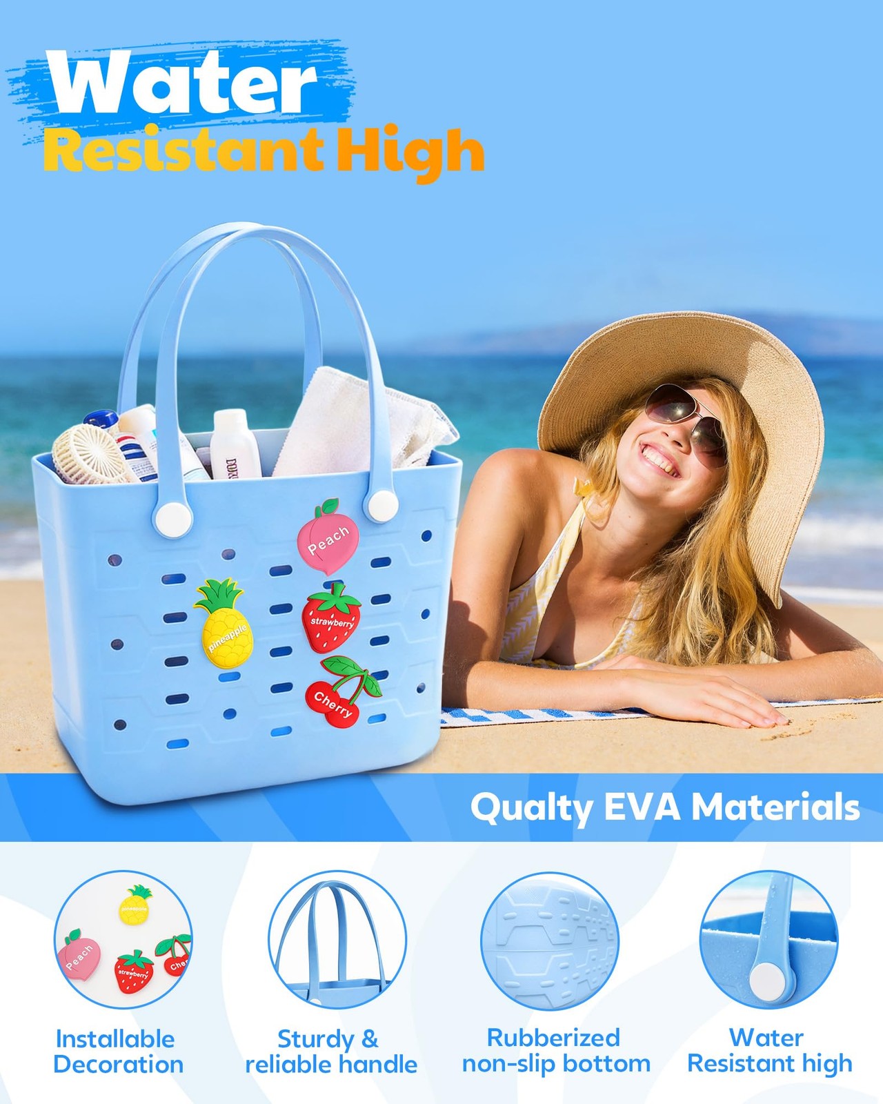 Beach Tote Bag for Women – Chic & Durable EVA Rubber Beach Bag Waterproof, Sa…