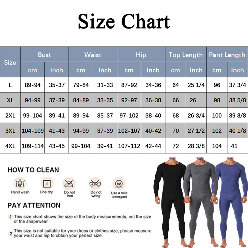 Men Fleece Lined Thermal Underwear Set Warm Soft Fit Long Johns Tops and Pants