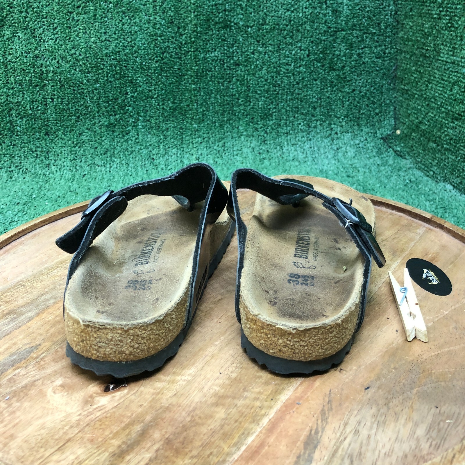 Birkenstock Womens Gizeh Black Patent Birko Flor Thong Sandals Size 38 US 7 Reg.