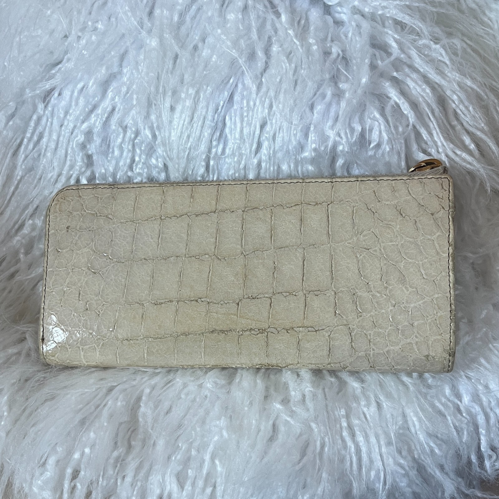 Miu Miu Beige Croc Embossed Zip Clutch Wallet