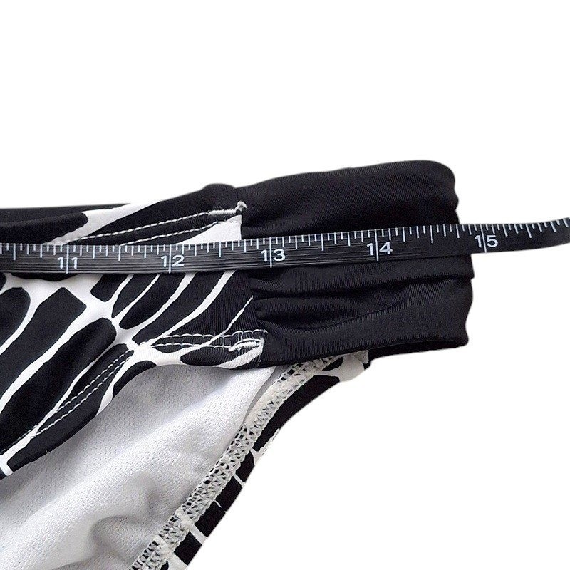 Bar III Womens Bikini Bottom L Black White Kaleidoscope Ruched Side Geometric