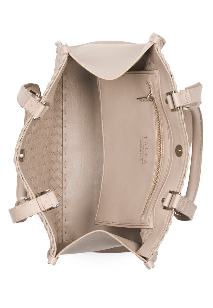 FALOR Taupe Italian Woven Soft Leather Shoulder Bag 4 Straps Purse F2754 RARE
