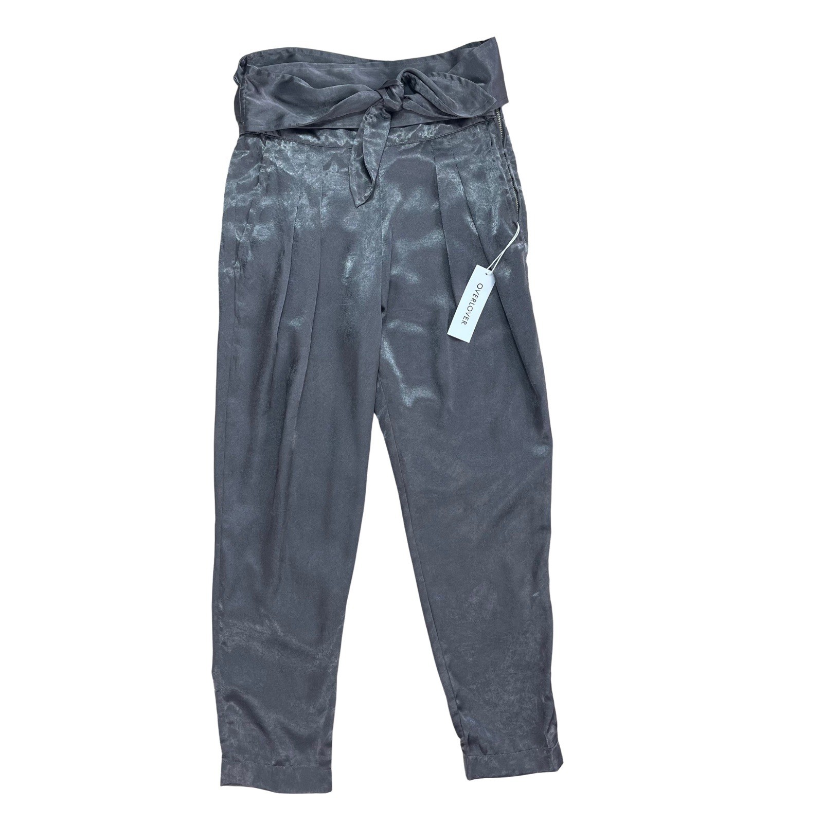 Overlover Womens Gray Pants Sz 2 Shimmer Metallic Cocktail Chic Quiet Luxury