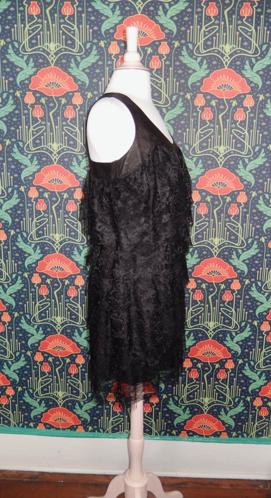 Robert Rodriguez Black Tiered Lace Punk Whimsigoth Leather Trim Dress Nwt 8