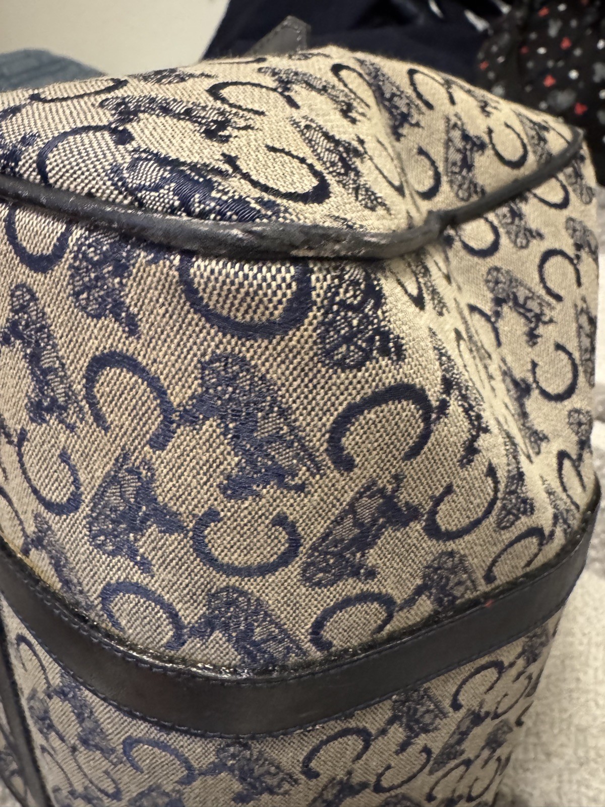 CELINE C Macadam Hand Bag Canvas Navy