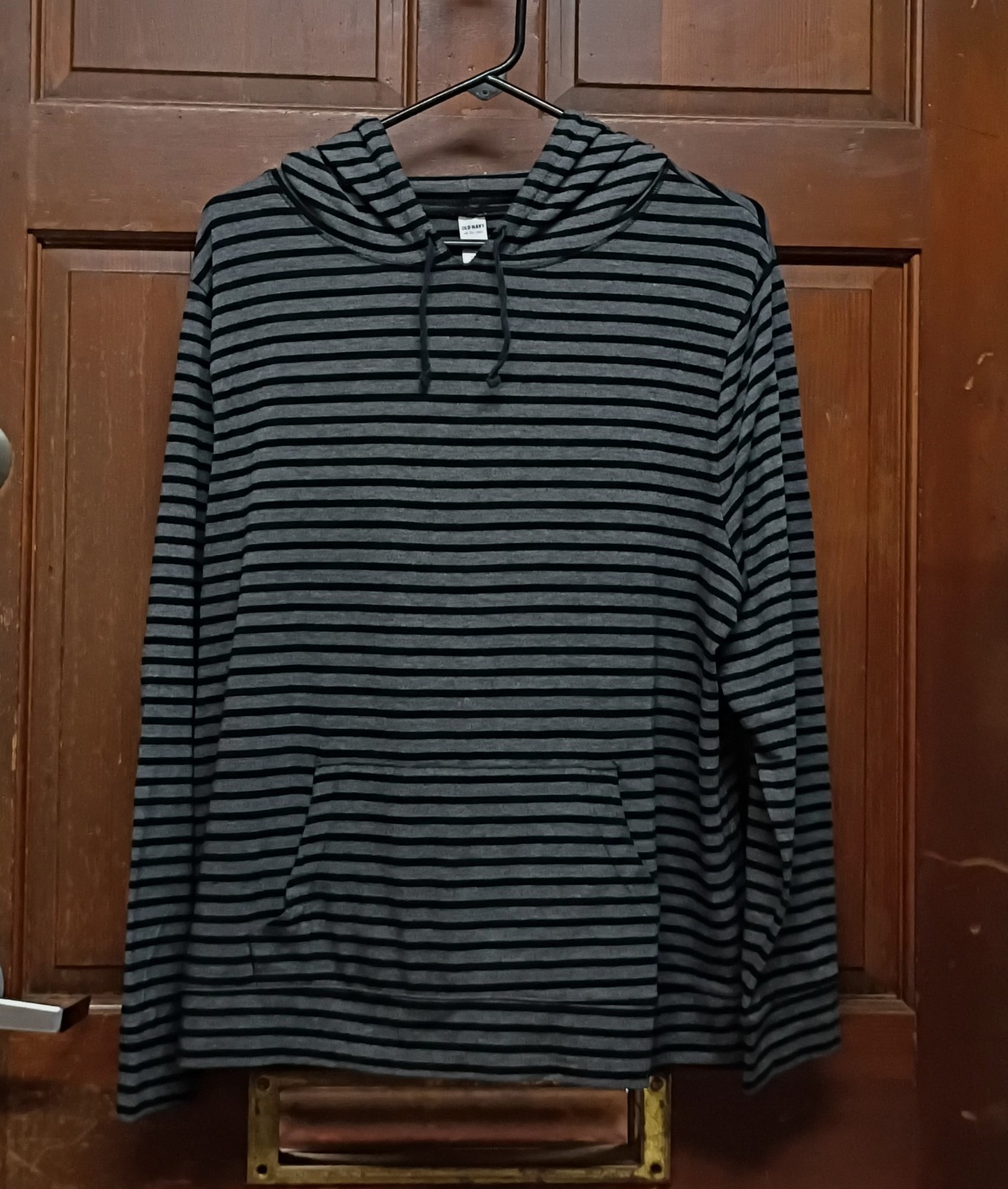 Old Navy Black & Gray Striped Pullover Lightweight Hoodie Women’s Size XL