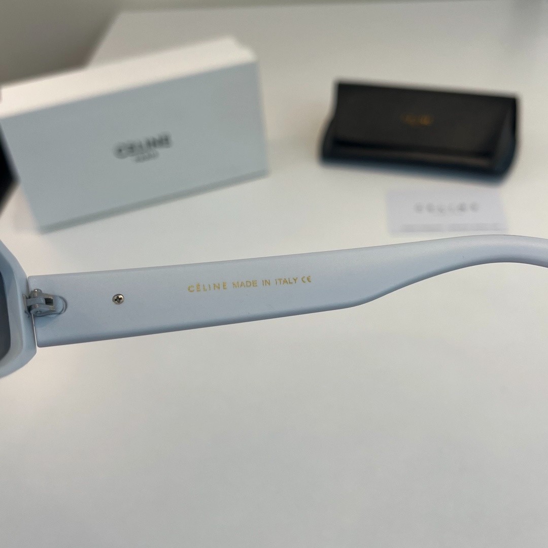 Celine CL40282U Triomphe Sunglasses White Frame Dark Grey Lens Gold Logo Women