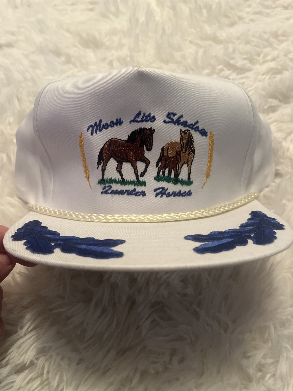 Vintage Moon Lite Quarter Horse Strapback Mesh Trucker Hat W/Embroidered Feather