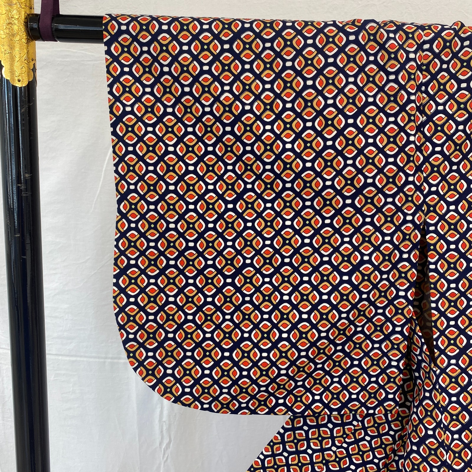 Japanese Vintage Kimono Polyester Navy No Lining Komon Traditional Length 63 in