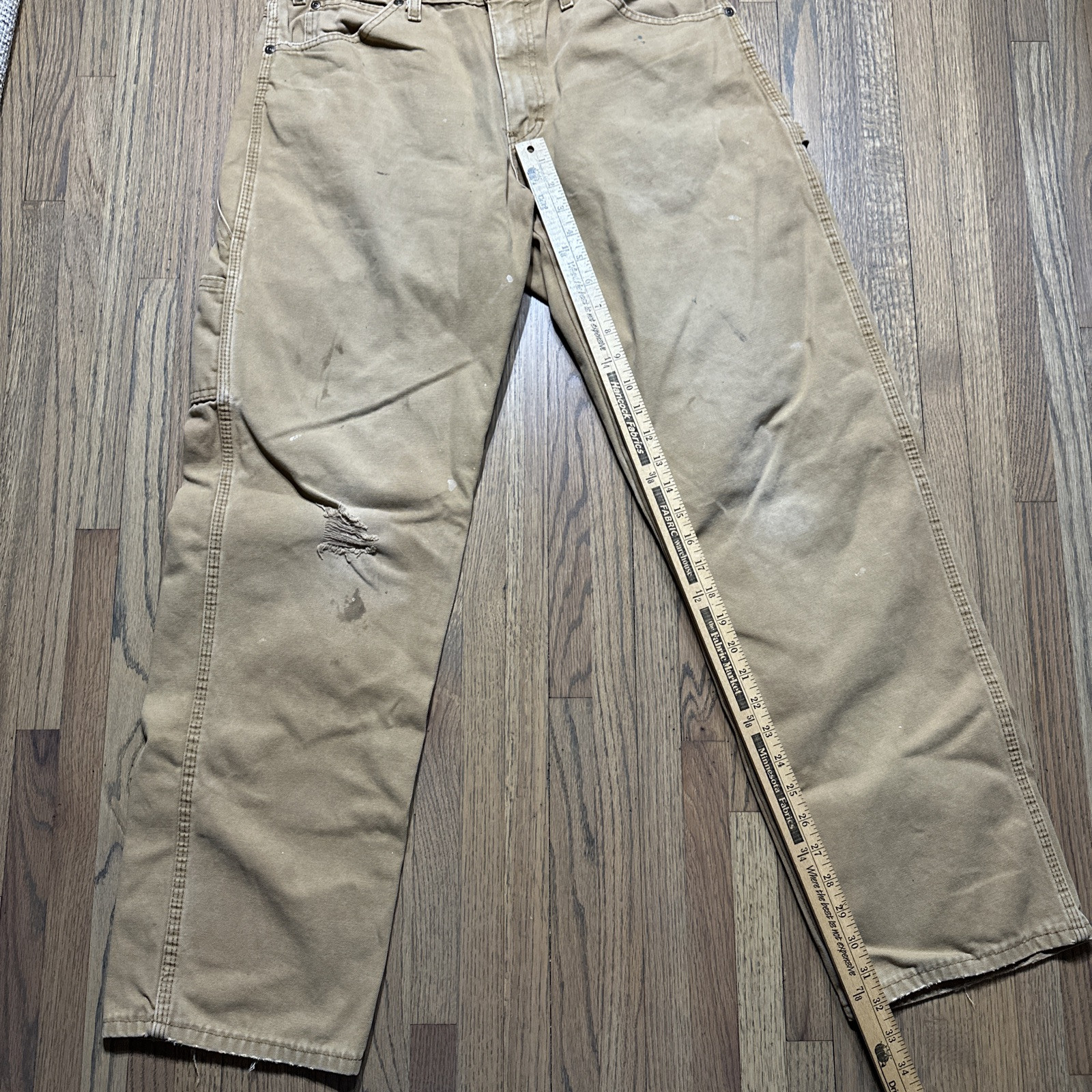 Distressed Worn DICKIES CARPENTER PANTS Classic Brown Tan 32×32 1990s Y2K