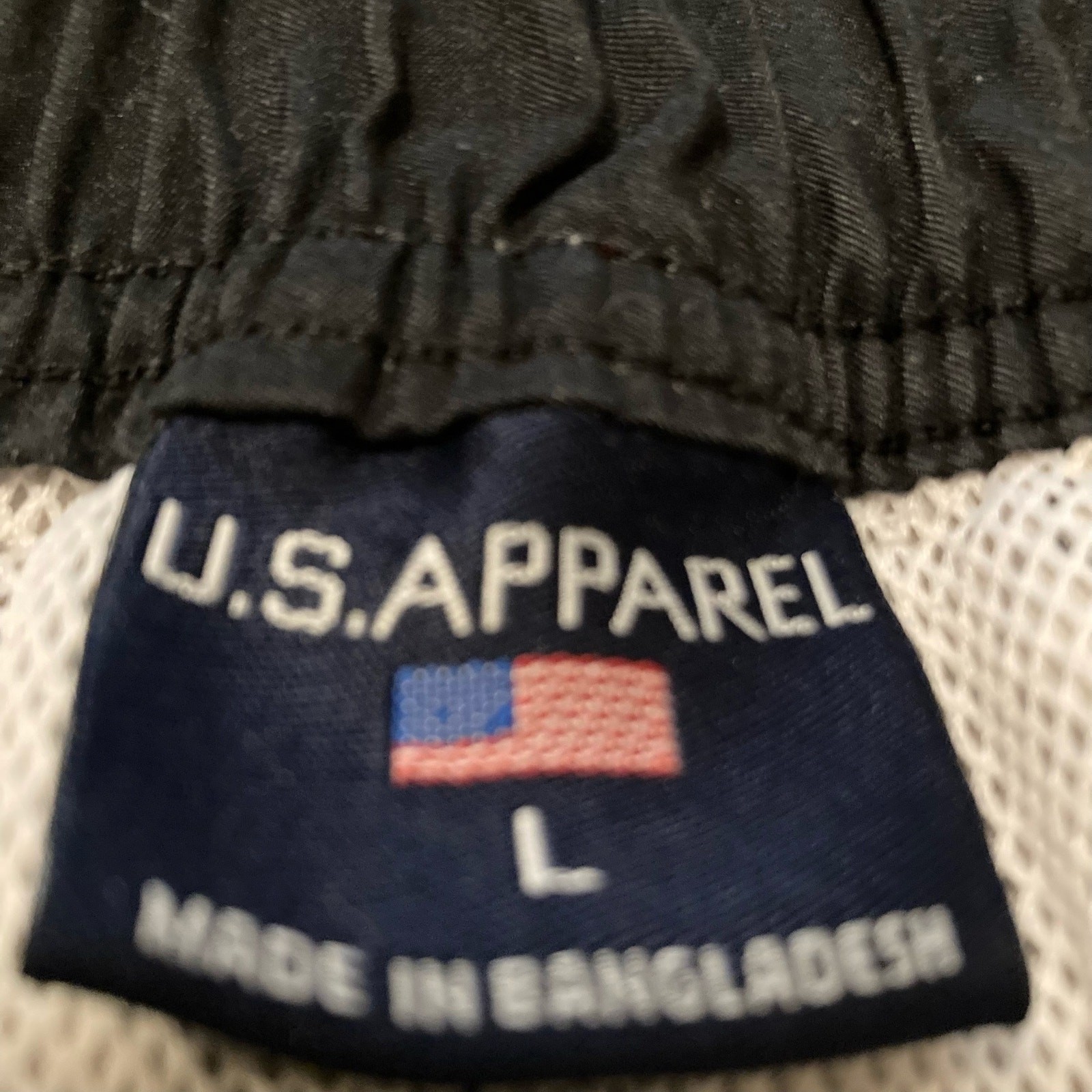 U.S. Apparel Swim Trunks Men Large Black Grayish White Stripe Drawstring Beachy
