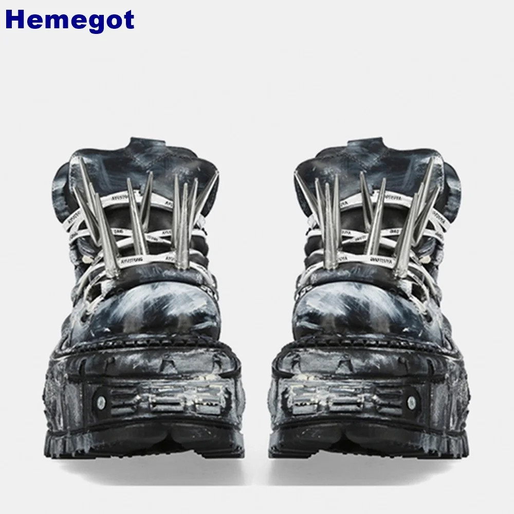 Men Platform Spiked Rivet Punk Motorcycle Boots Fashion Sports Rock Street Shoes