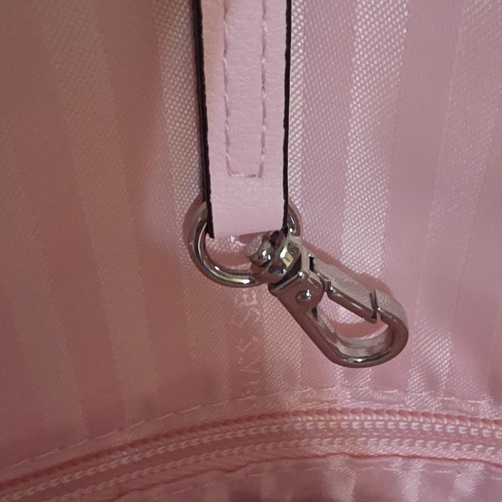 Victoria’s Secret New York Pink Striped Large Tote Bag, Chain Straps, Charm