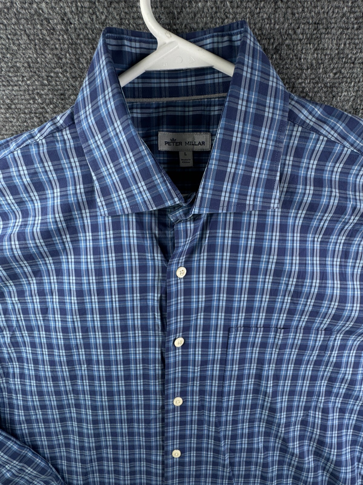 Peter Millar Blue Plaid Long Sleeve Button Up Shirt Men Large Cotton Nylon Span