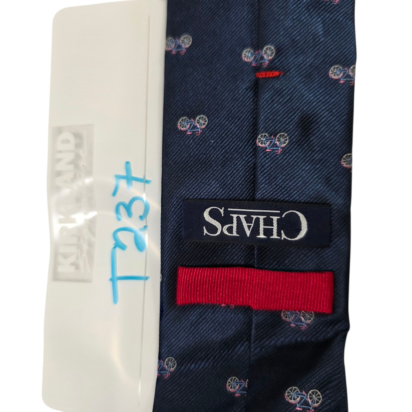 Chaps Mens NecktieNavy Blue Bicycle Pinstripe Silk Blend Woven Preppy Novelty