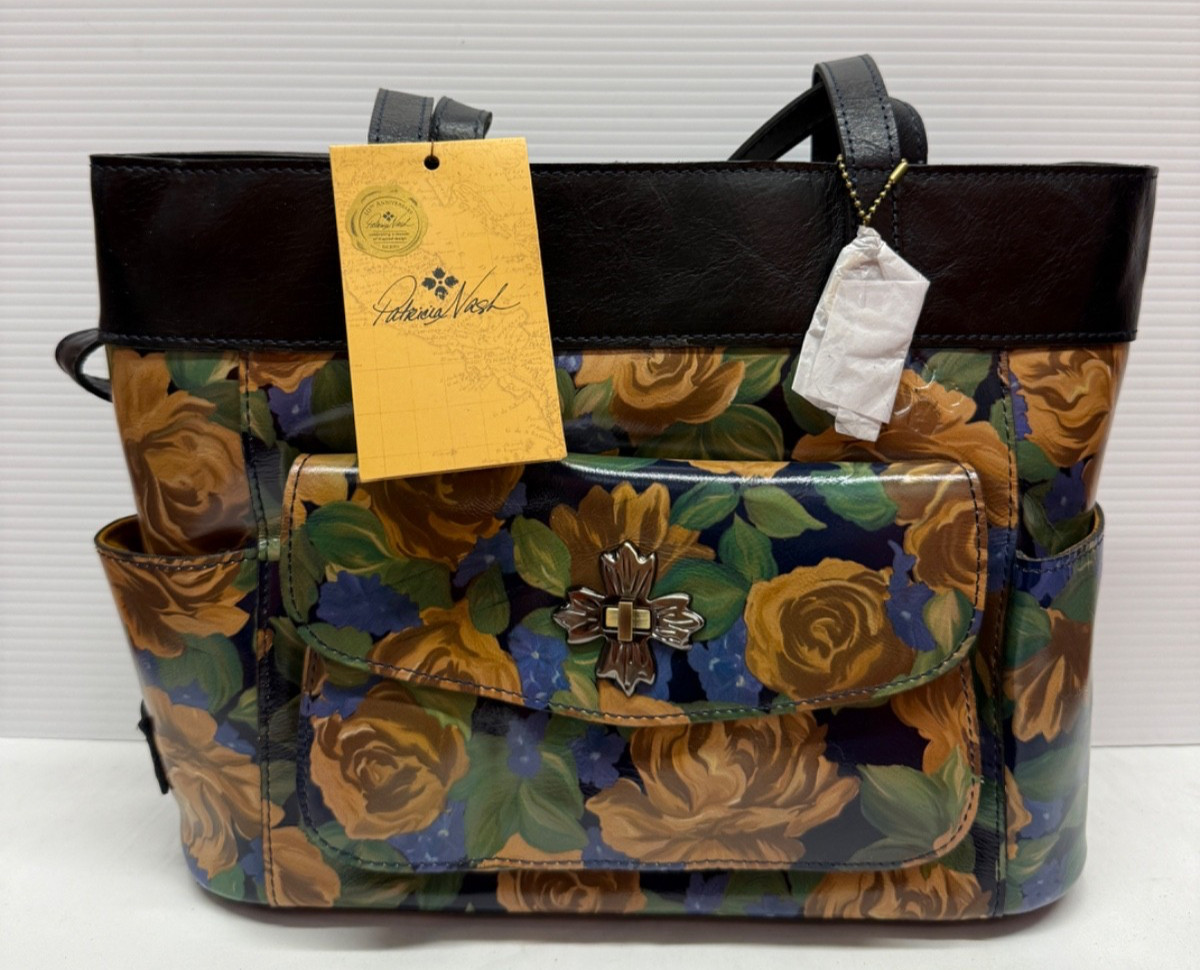 Patricia Nash Alviano Leather Shopper Tote Bag-Blue Sky Rose NWT Orig. $249.00