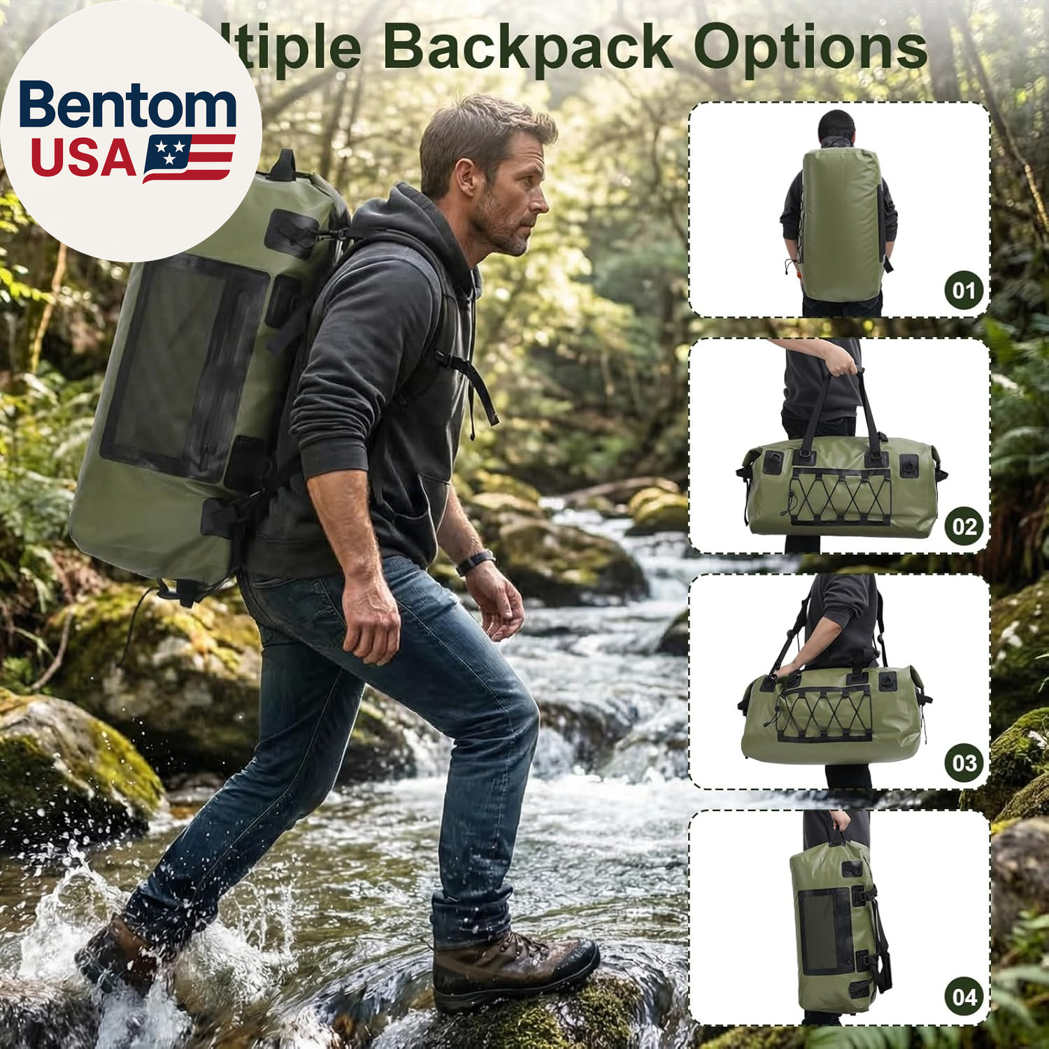 Waterproof Duffel Bag, 70L Large Motorcycle Dry Backpack, Heavy-Duty Roll Top Wa