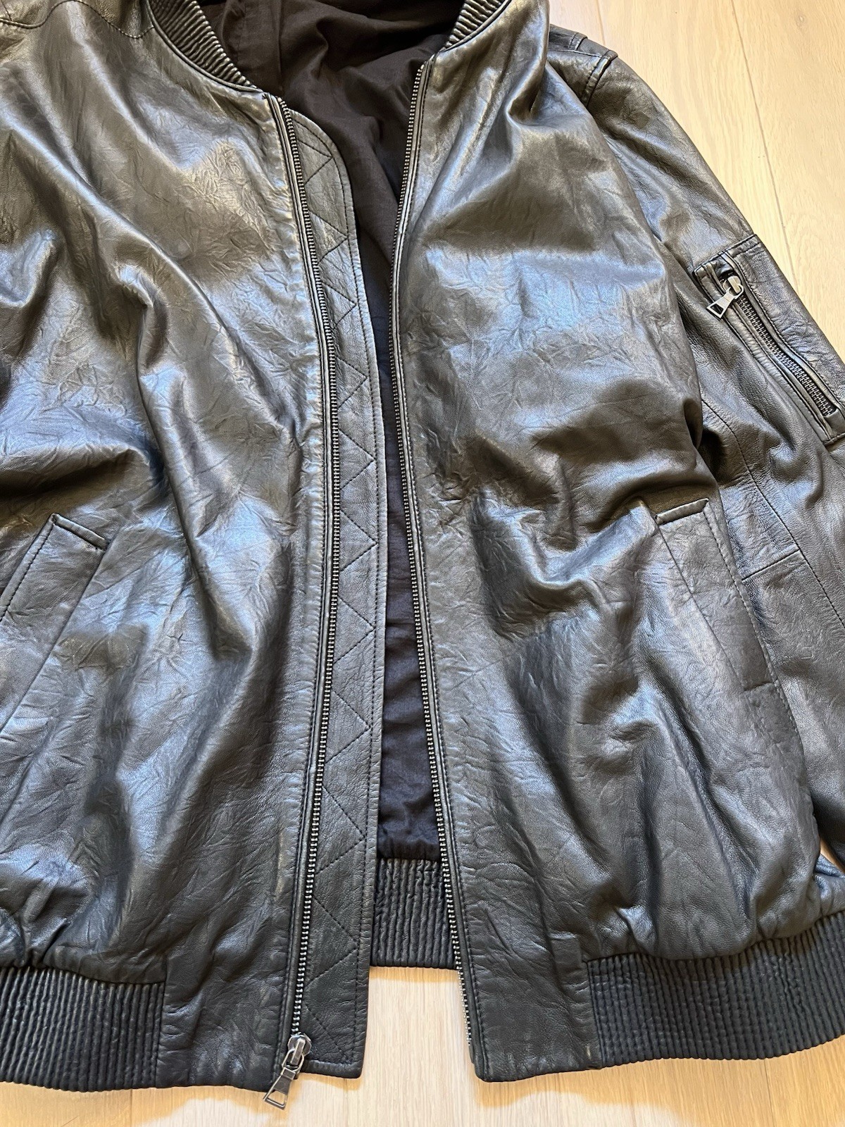 Vince Men’s 100% Lambskin Leather Bomber Jacket Black Full Zip Pockets XL