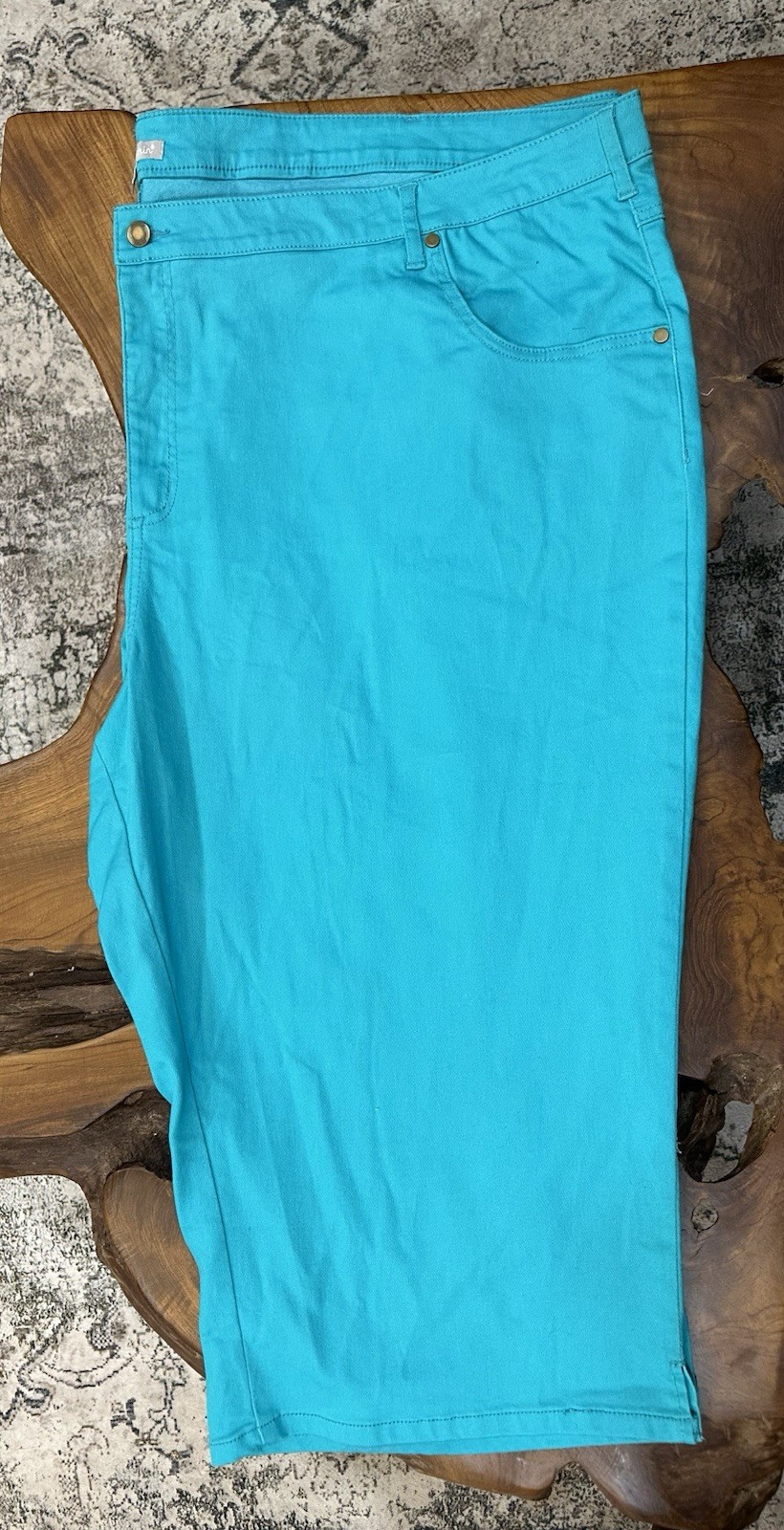 EUC Woman Within Plus Size 34W Turquoise Green Denim Jeans Capris
