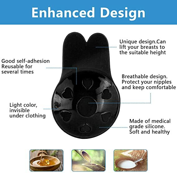 Silicone Bra Self Adhesive Push Up Strapless Pasties Cover Breast Lift- Black