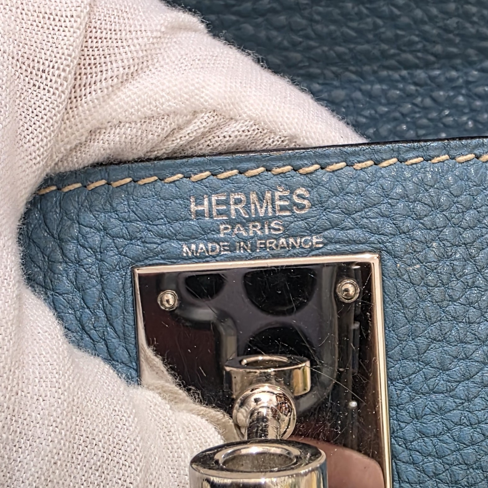 Hermes Kelly 28 Blue Jeans Togo Leather Bag Stamp Square K (2007)