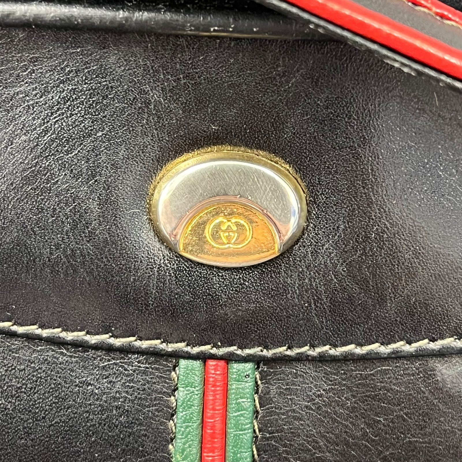 GUCCI Interlocking Sherry Line Leather Bag US 9.8×5.9×2.8in Black Vintage Japan