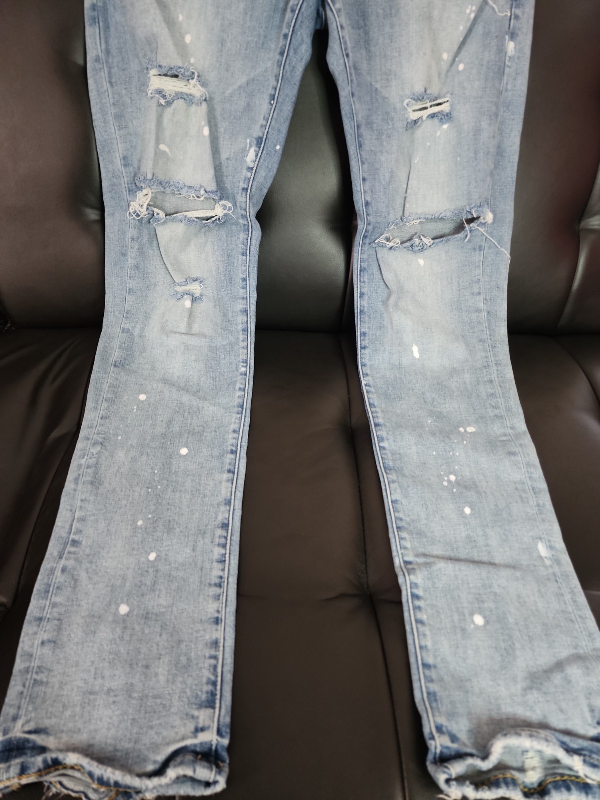 Purple Brand Luxury Distressed Paint Splattered Slim Fit Size 34
