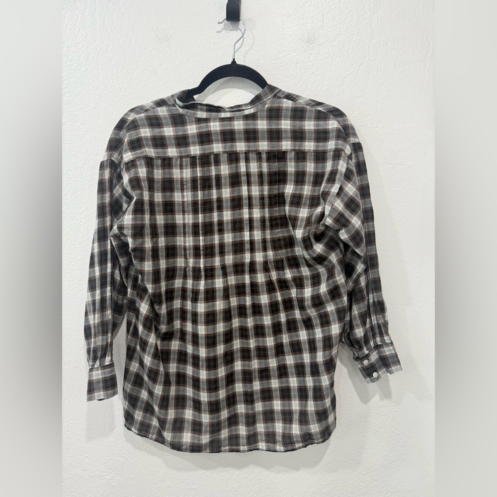 Nili Lotan Myra Brown Plaid Button-Down Shirt in size Small