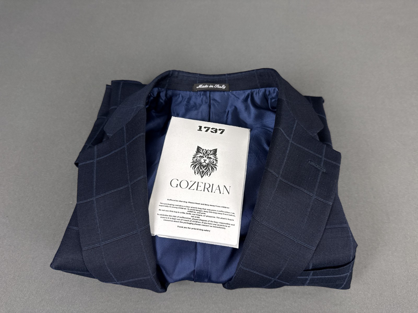 Pal Zileri Made in Italy Navy Windowpane Blazer EU-52R Drop 8 100% Wool Jacket