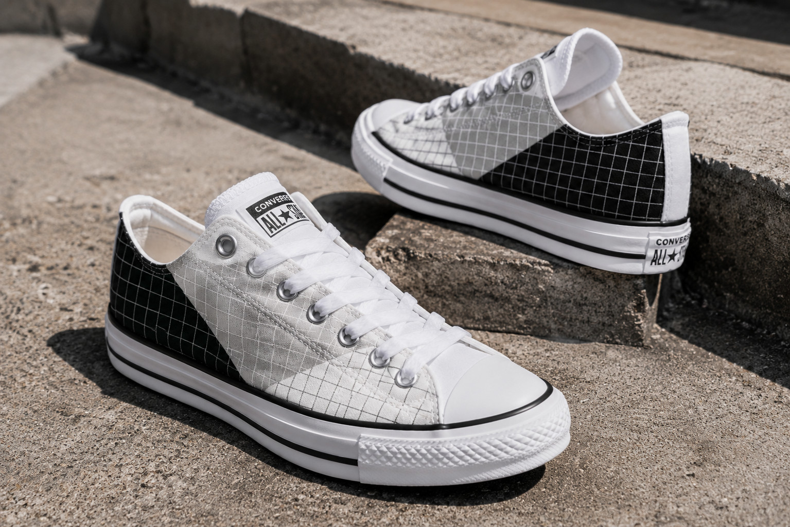 Custom Converse All Star Minimal Grid Patchwork Low Top Sneakers Unisex