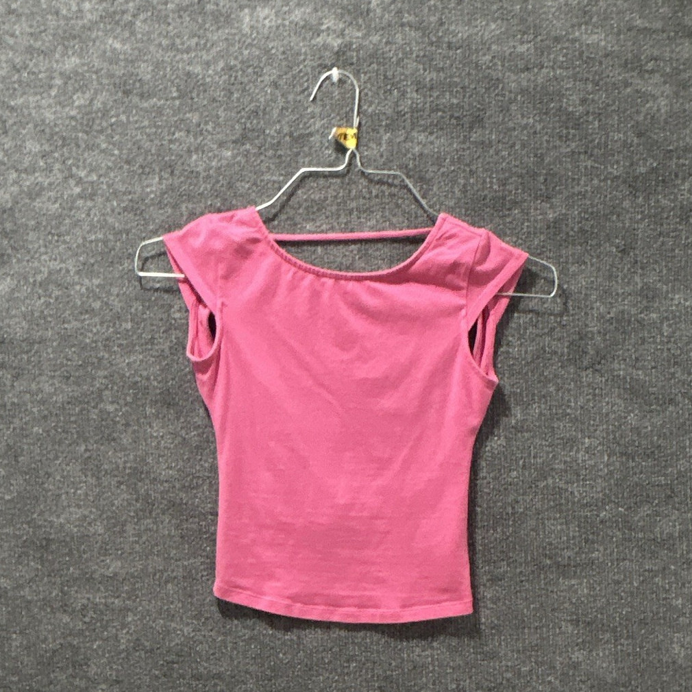 Garage Pink Solid Knit Ruched Boat Neck Cap Sleeve Crop Top Slim Fit XS