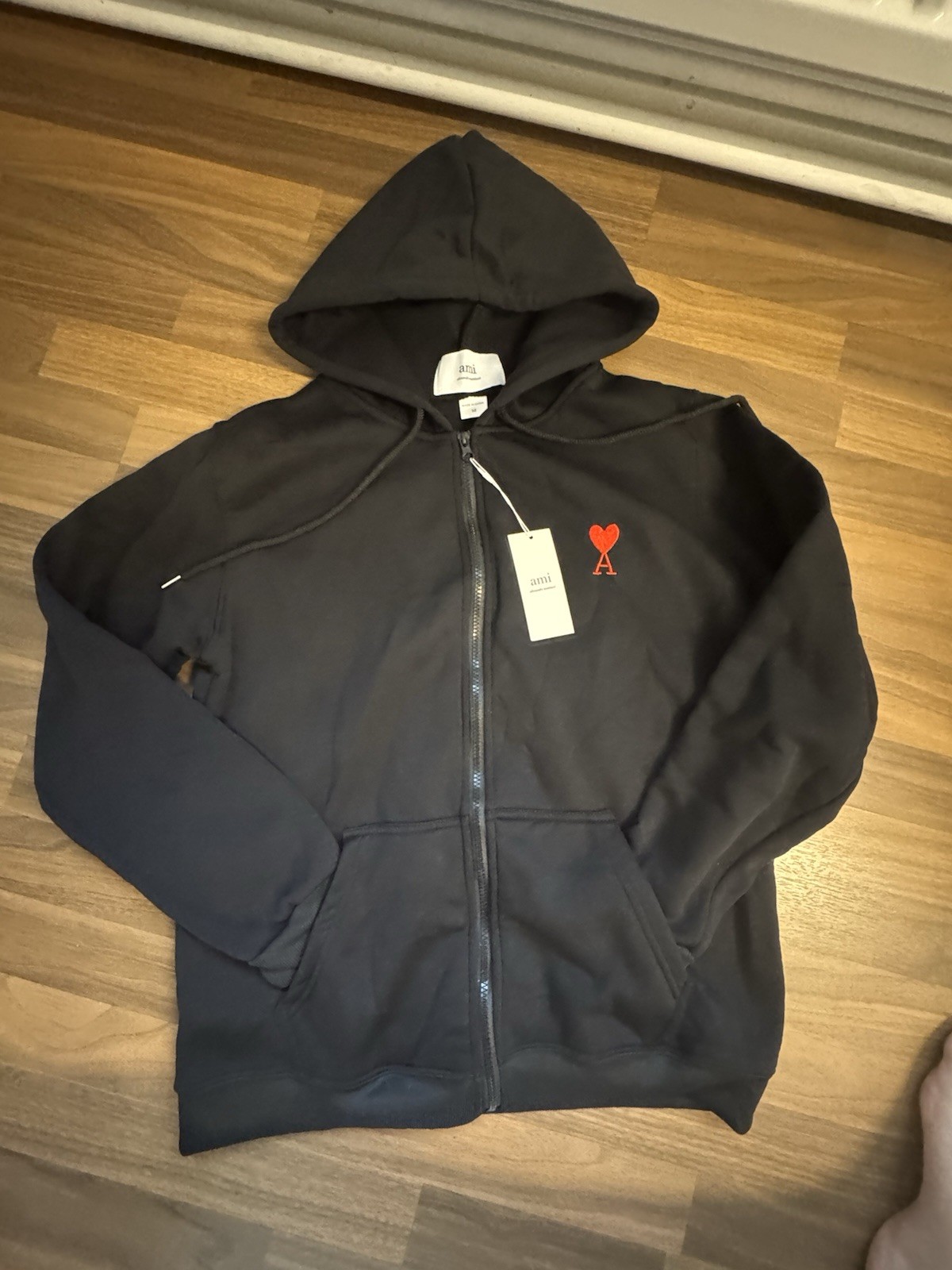 Ami Paris Black Zip Up Hoodie – Size Medium Mens