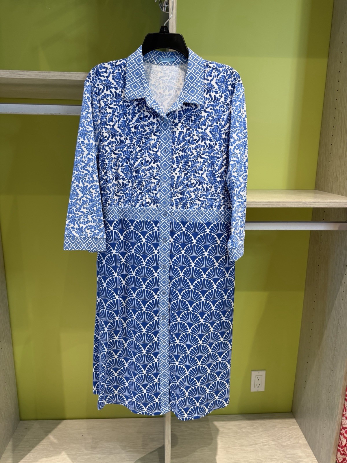 J McLaughlin Long Sleeve Stretch Dress Blue Pattern, Size XL