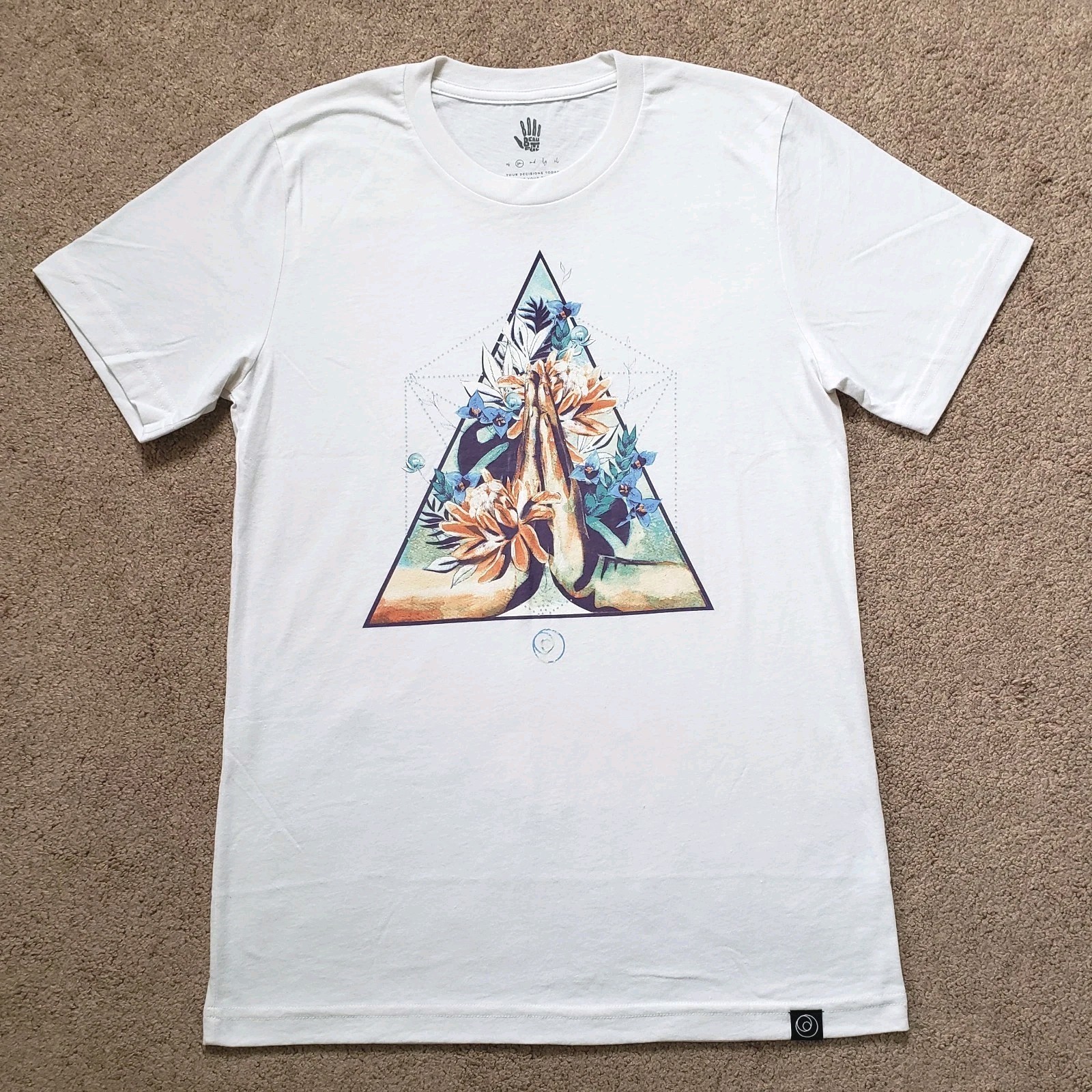 Boho Beautiful Anjali Eco Pray Hands Graphic T-shirt Soft Cotton White Size S