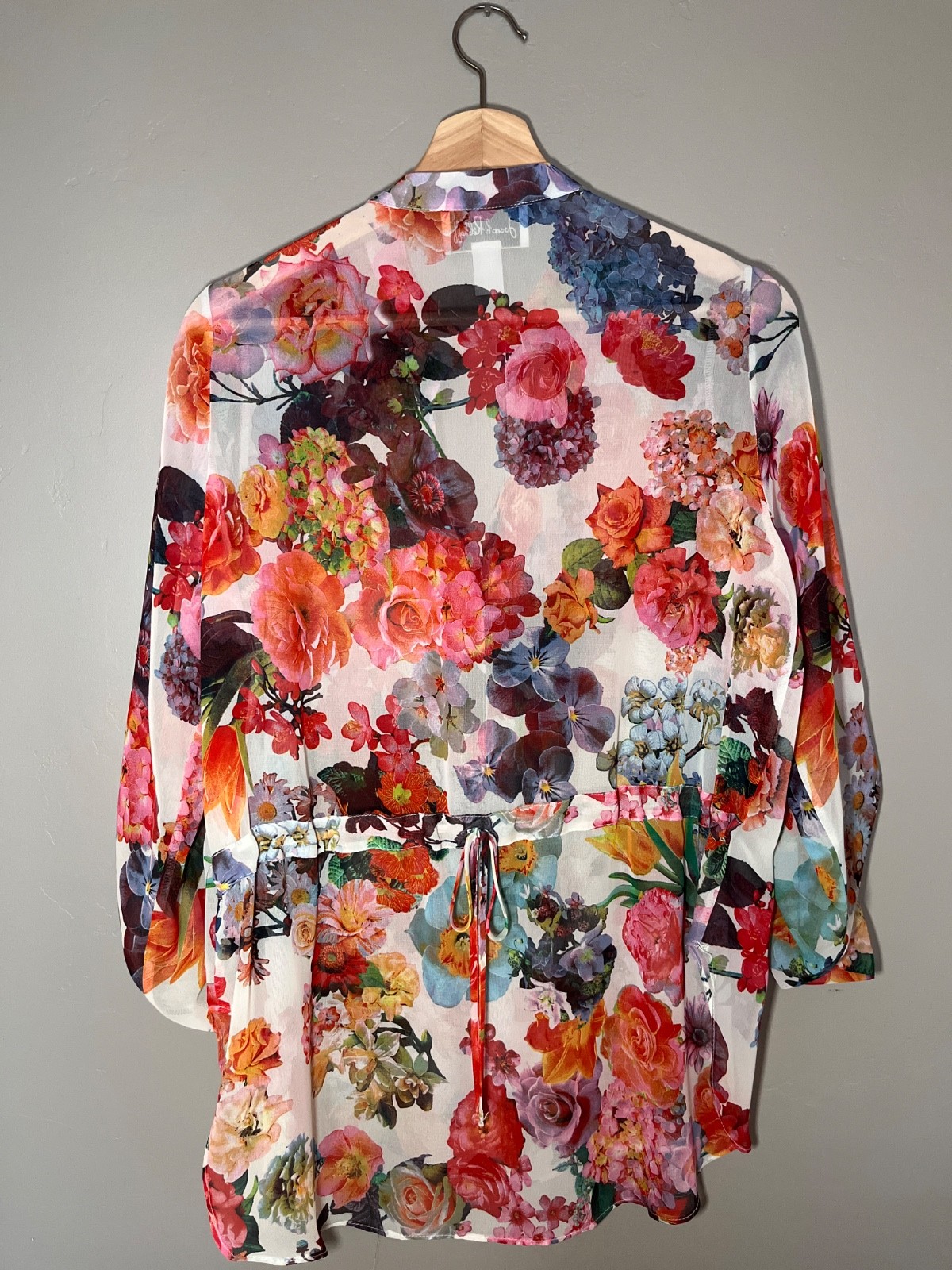 90’s Joseph Ribkoff 3/4 Button Up Sheer Floral Womens Blouse, size 6