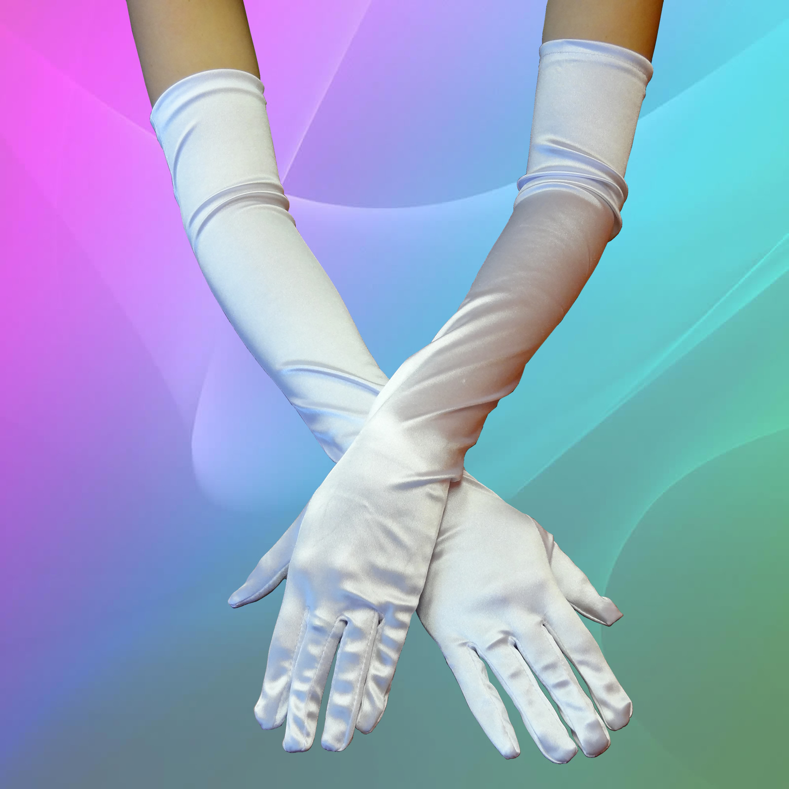 23″ WHITE LONG STRETCH SATIN BRIDAL WEDDING PROM PARTY GLOVES SEXY COSTUME OPERA
