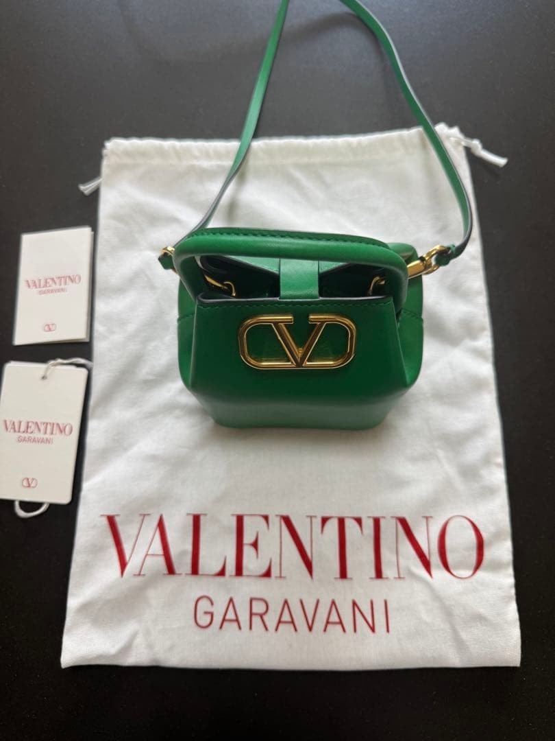 Valentino Garavani VLogo Mini Bucket Bag Green Leather Handbag