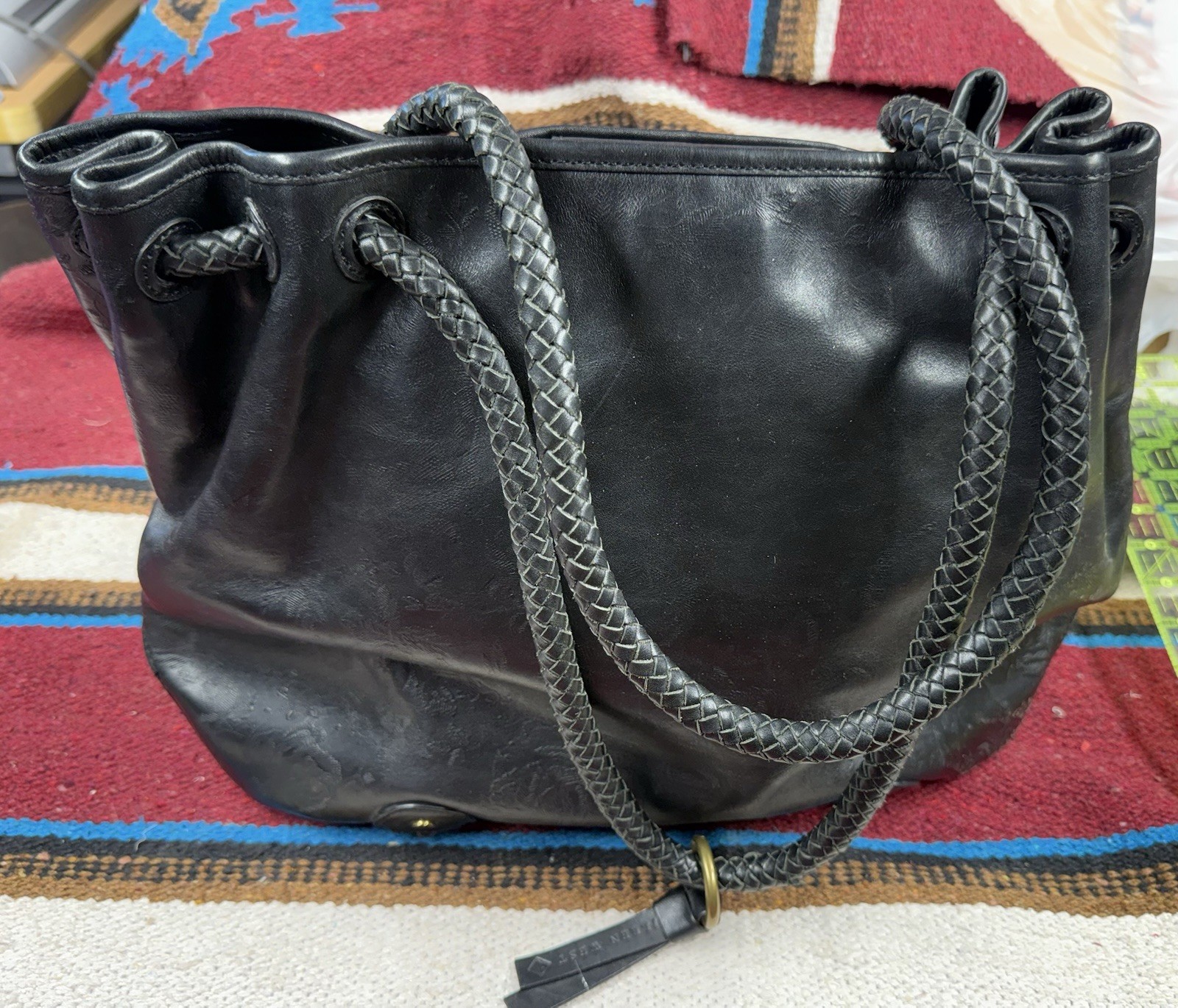 Eileen West Italian Garden Black Leather Tote Bag