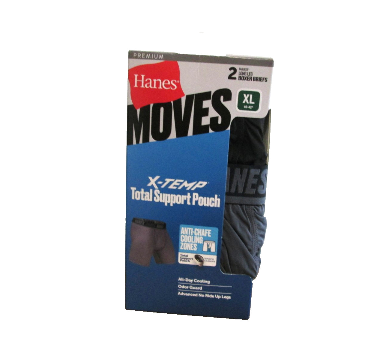 Brand New Men’s Hanes Moves 2 Pack X-Temp Long Leg Tagless Boxer Briefs XL