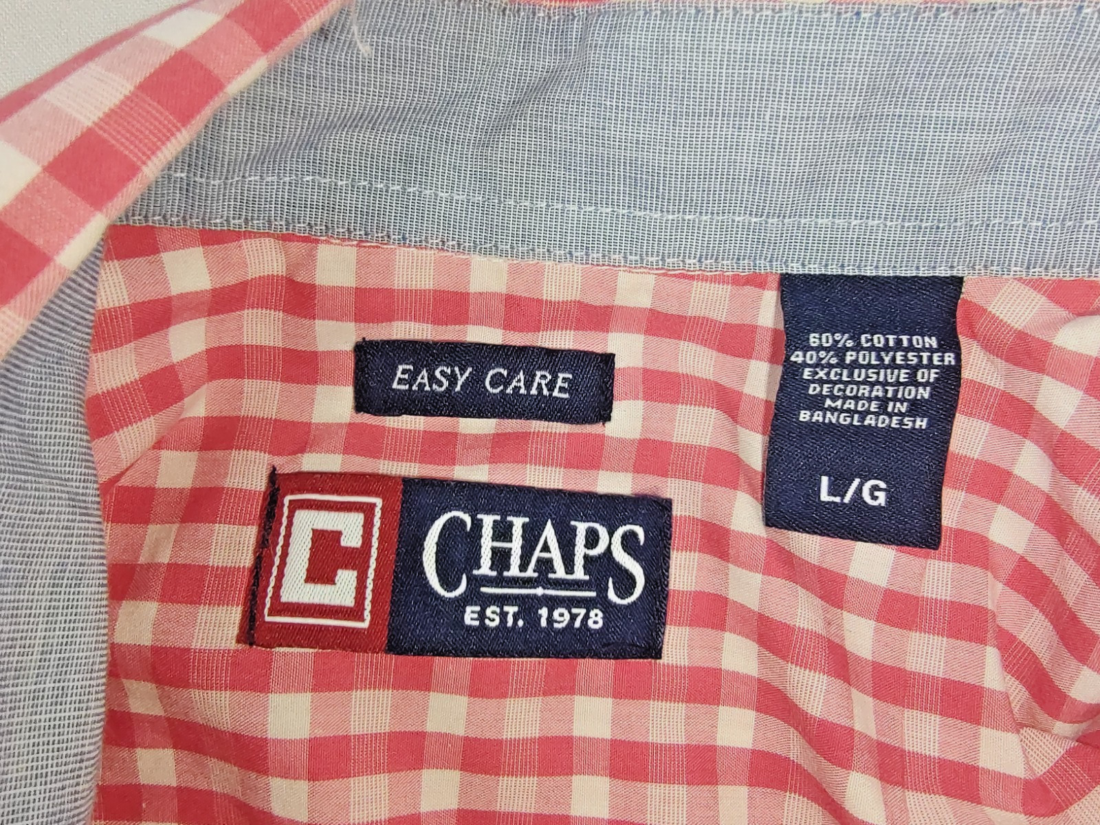 Chaps Easy Care Shirt Large Red White Check Button Down Short Sleeves Men’s