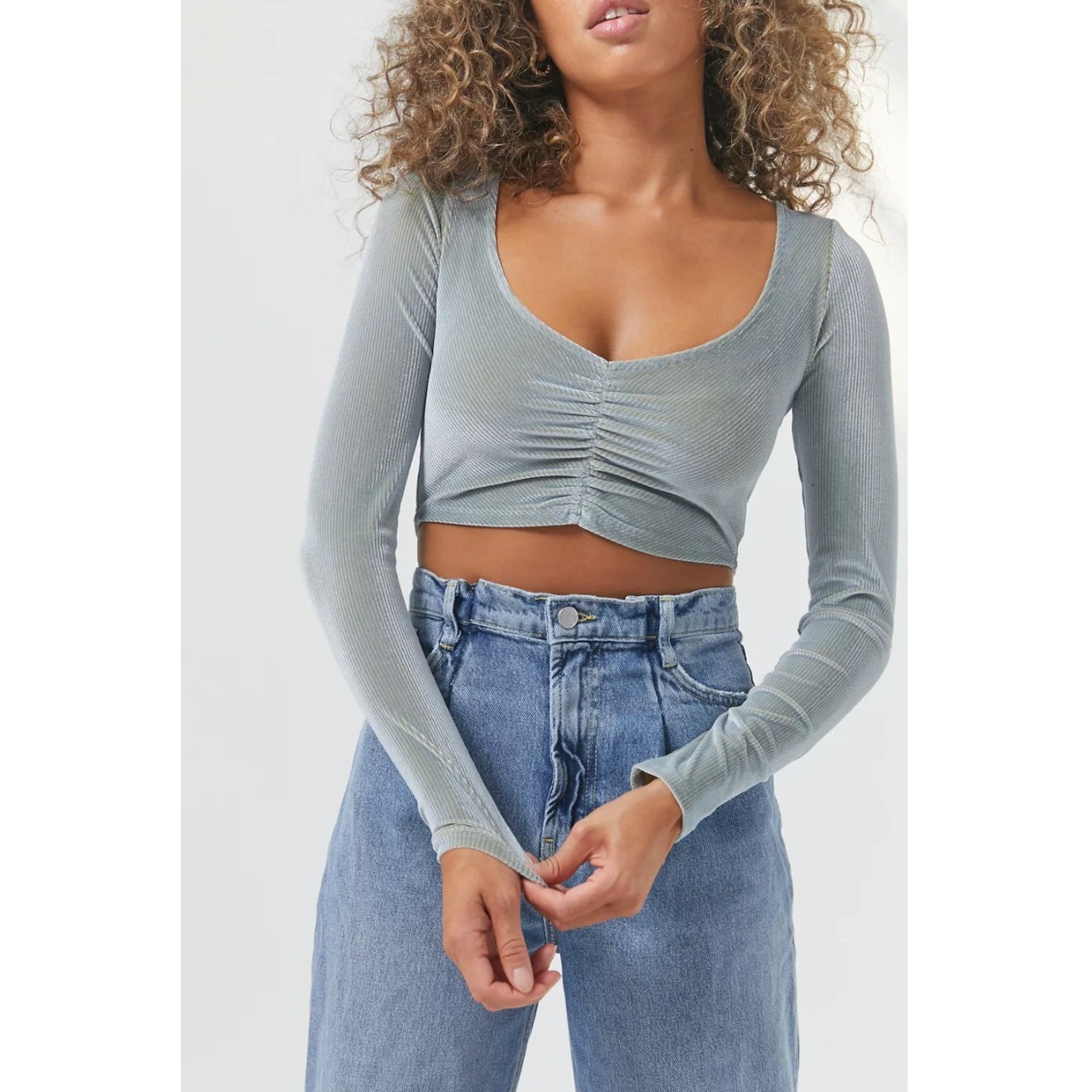 Urban Outfitters Paradox Ruched Cropped Top Blue Medium NWT