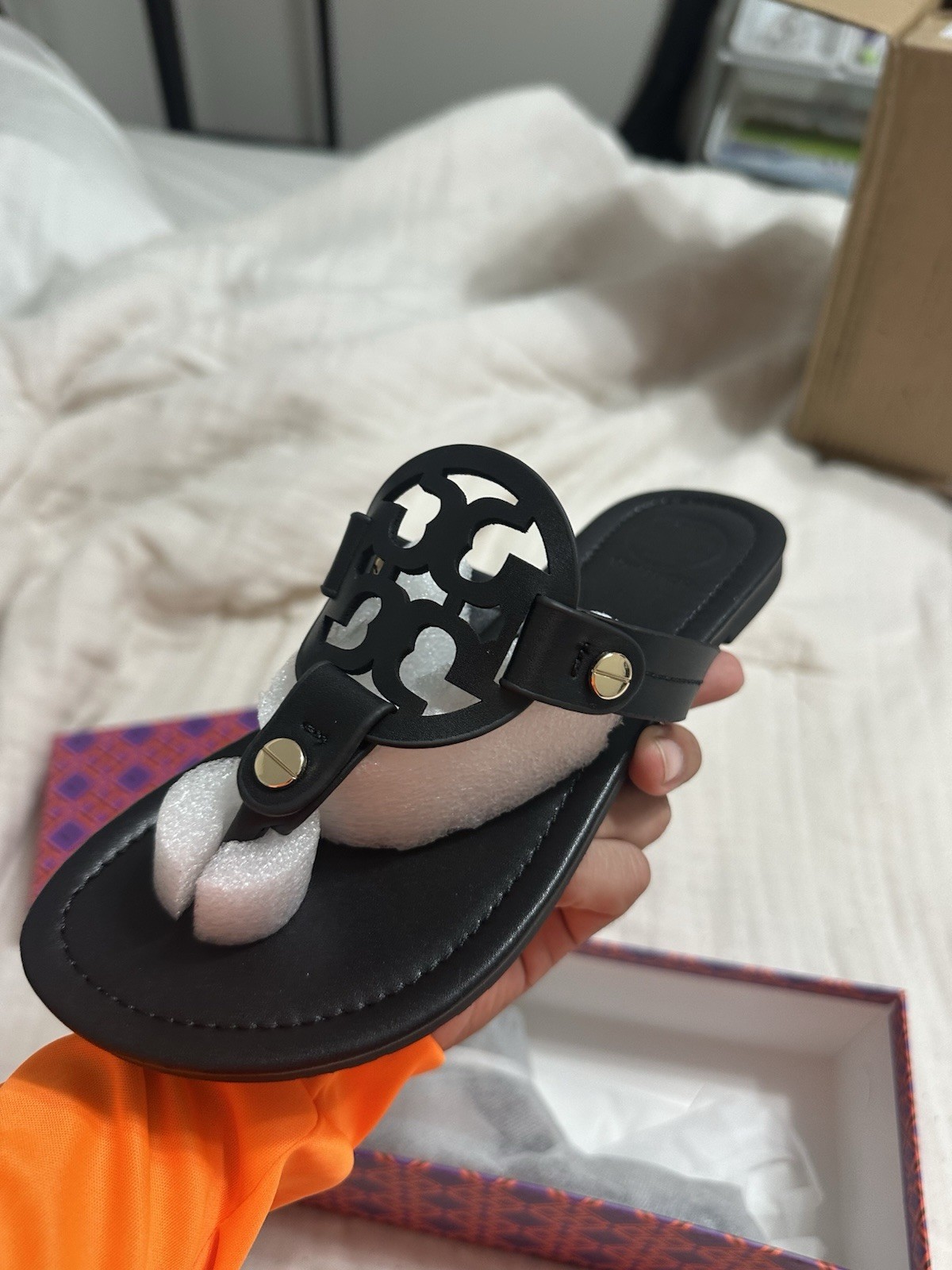 Tory Burch Women’s matte black sandal size available 38