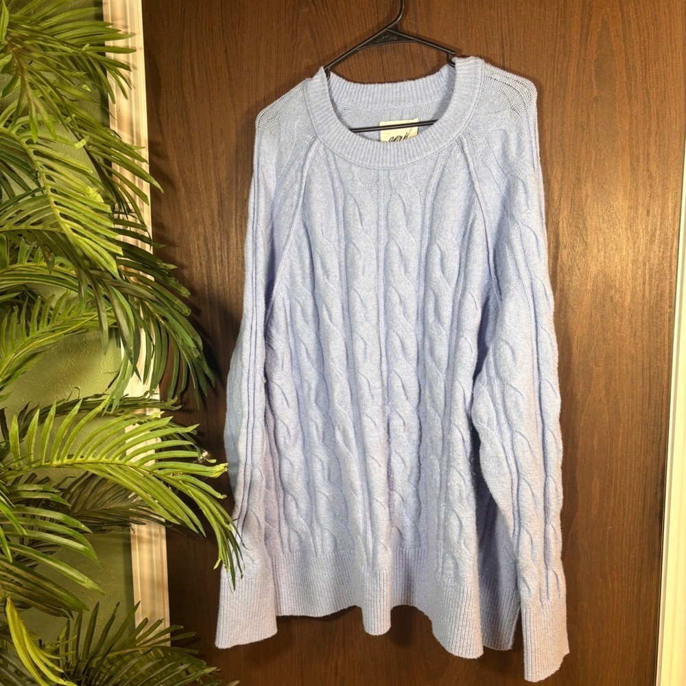 Aerie Oversized Cable Knit Sweater XL Blue Soft Chunky Cozy Pullover